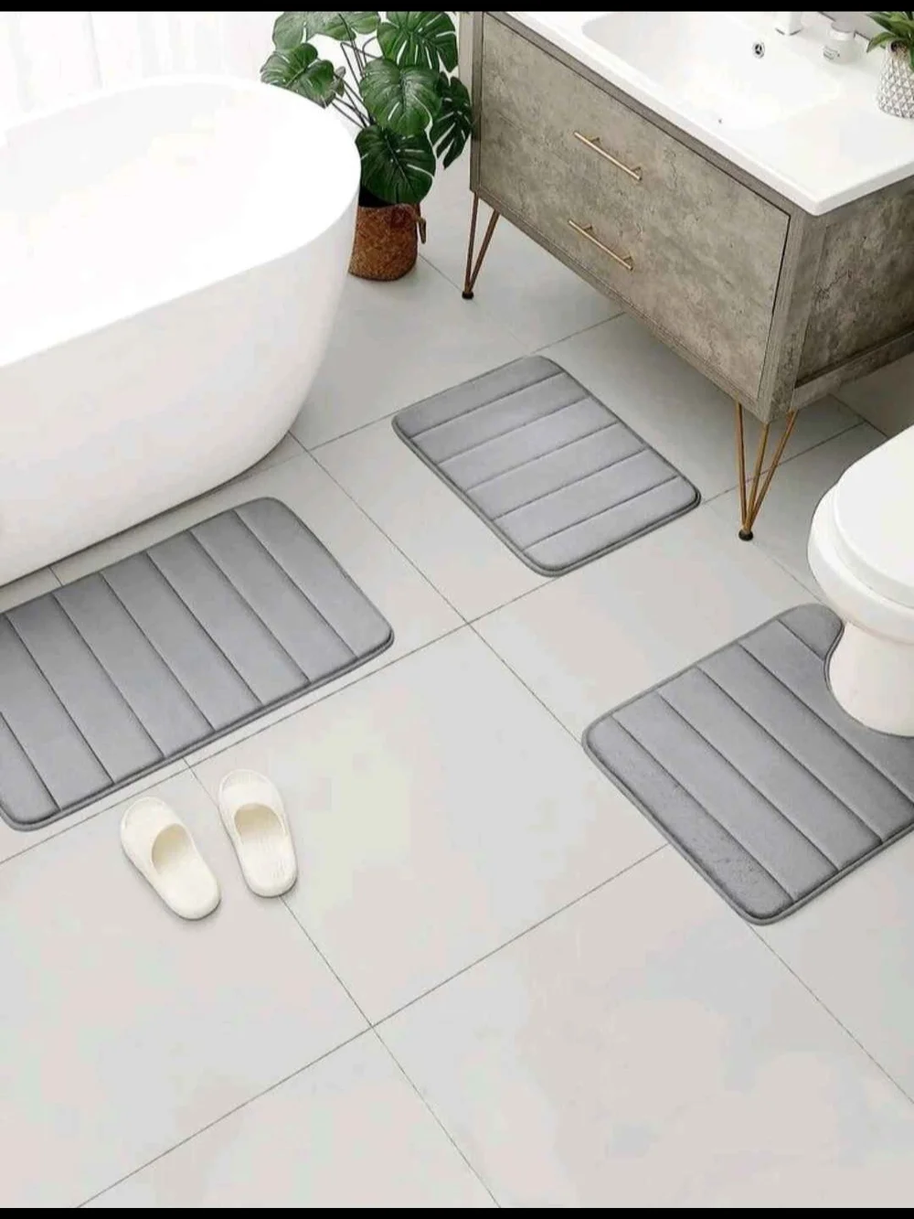 Grey Memory Foam Three Piece Bath Mat Set